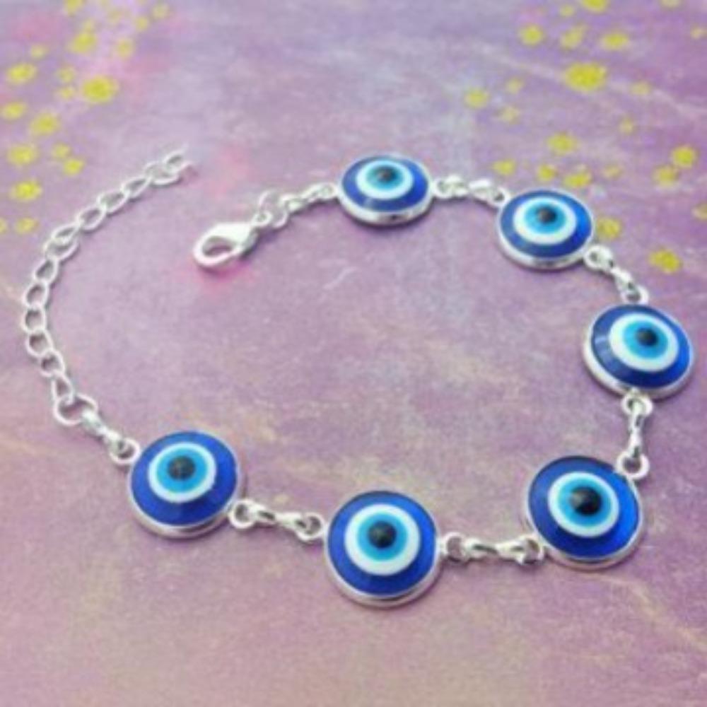 Personality Gothic Punk Blue Evil Eye Silver Color Chain Bracelet for Woman Men Mysterious Jewelry Accessories Not Allergic Gift