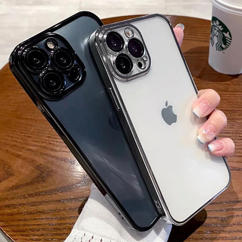 Plating Clear Phone Case For For Iphone 17 Air 16 16e 1 14 13 11 12 Pro Max Plus13 Mini Full Lens Glass Protector Silicone Cover
