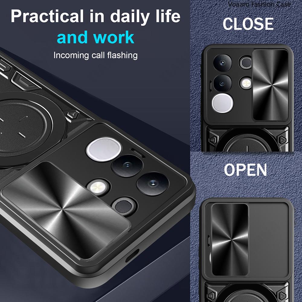 Slide Lens Push Window Armor Funda for Vivo Y29 4G Global Case for Vivo Y29 4G Global Case Magnetic Ring Stand Holder Cover
