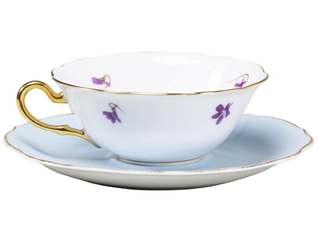 Okura Flavored Tea Cup and Made in Pottery's "Furigenji Sumire" Saucer, Coffee/Tea, Approx. 180cc, Japan, 94C/C260-5