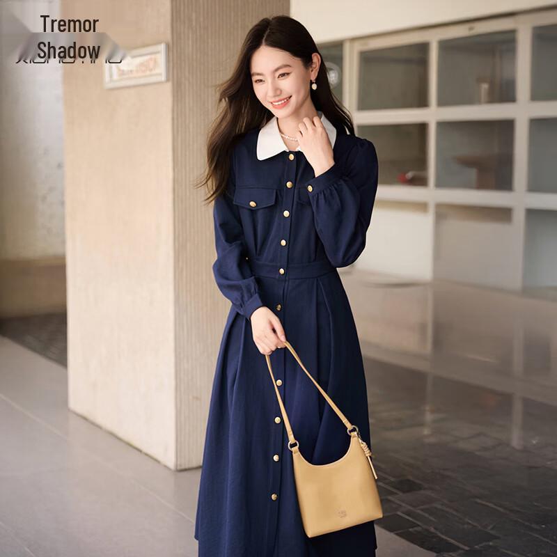 Xiangying French Naval Collar Waist-Cinching Dress L
