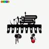 Arabic Calligraphy Key Holder Wall Hanger with 8 Hooks Black White Islamic Art Iron Key Rack for Living Room Muslim Home Gift