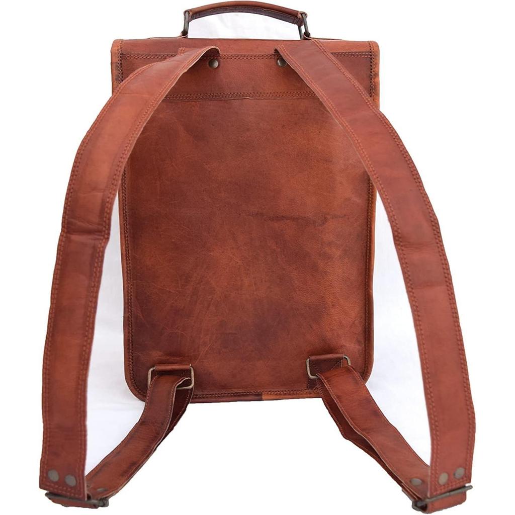 Full Grain Vintage Leather Backpack Shoulder Bag, 13 Inch Laptop MacBook Rucksack Handbags For Men and Women