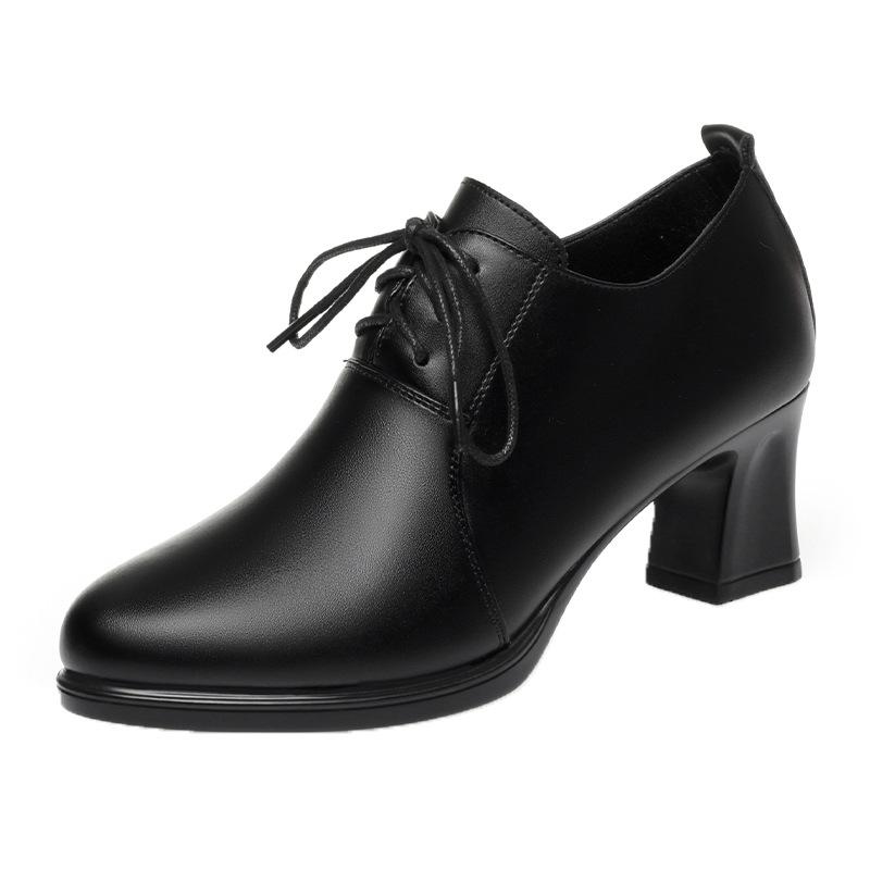 6cm 8cm Deep Mouth Elegant Office Ladies Med Block Heels Shoes Women Oxfords 2025 Spring Trend Soft Leather Shoes Platform