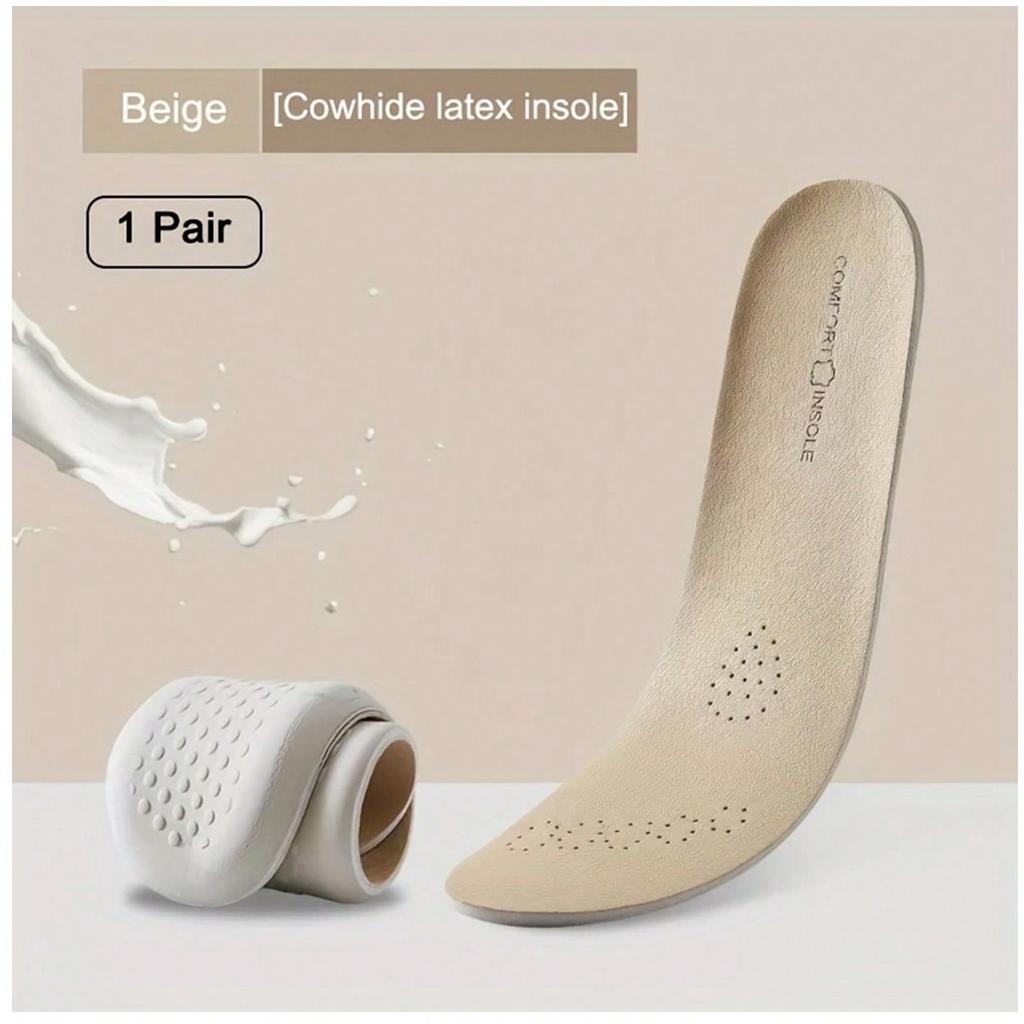 Leather & Latex Sports Insole, Cowhide Insole, Shock Absorption Cushioned Shoe Inserts for Women Men Sneakers Shoes, Casual Shoes