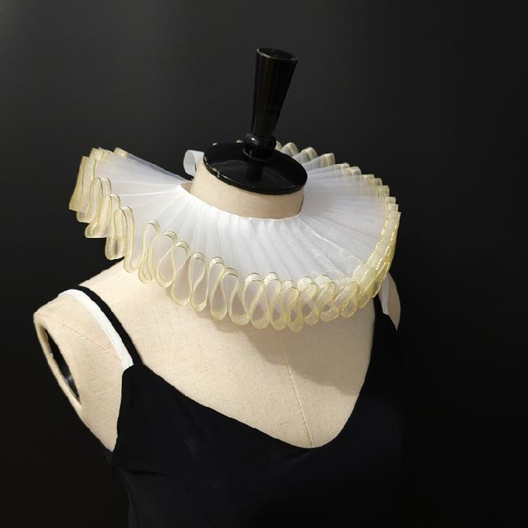 Odpinany kołnierz renesansowy ze złotym obszyciem, marszczony sztuczny kołnierzyk, akcesorium do kostiumu na wydarzenie tematyczne średniowieczne