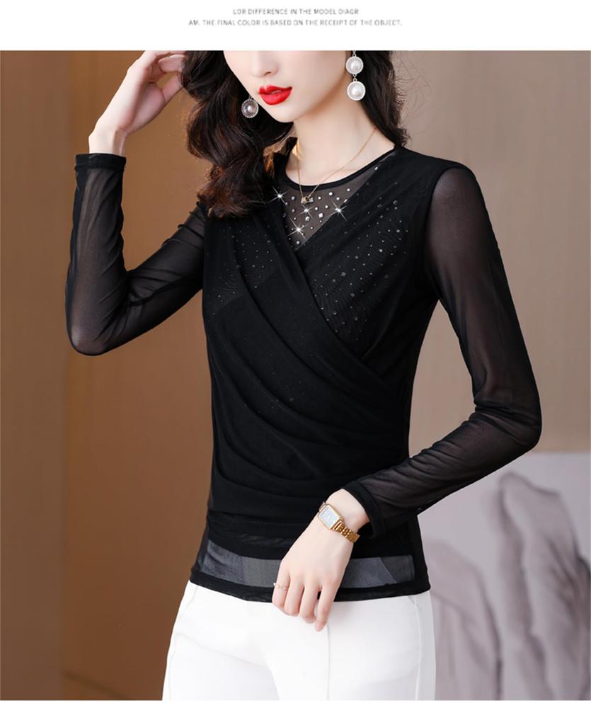 YONGO Cross Everyday Ballroom Dance Sparkly Dance Dance Practice Outfit Women's See-Through Top, Net, Innerwear, Wear, Top, T-Shirt, Sheer,