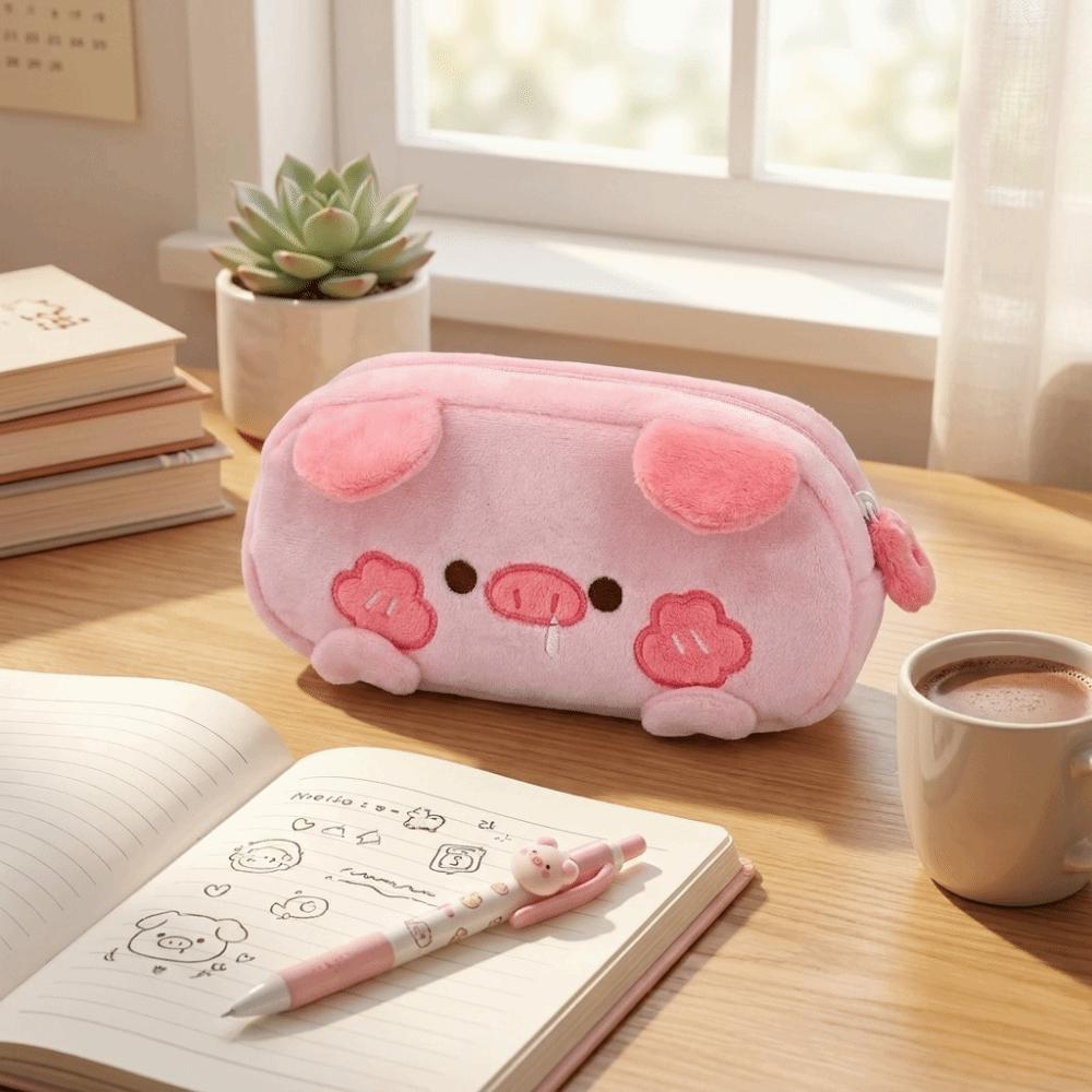 Kawaii Plush Little Pig Pencil Case Large-Capacity Stationery Pouch Rabbit Shape Pencil Bag Girls