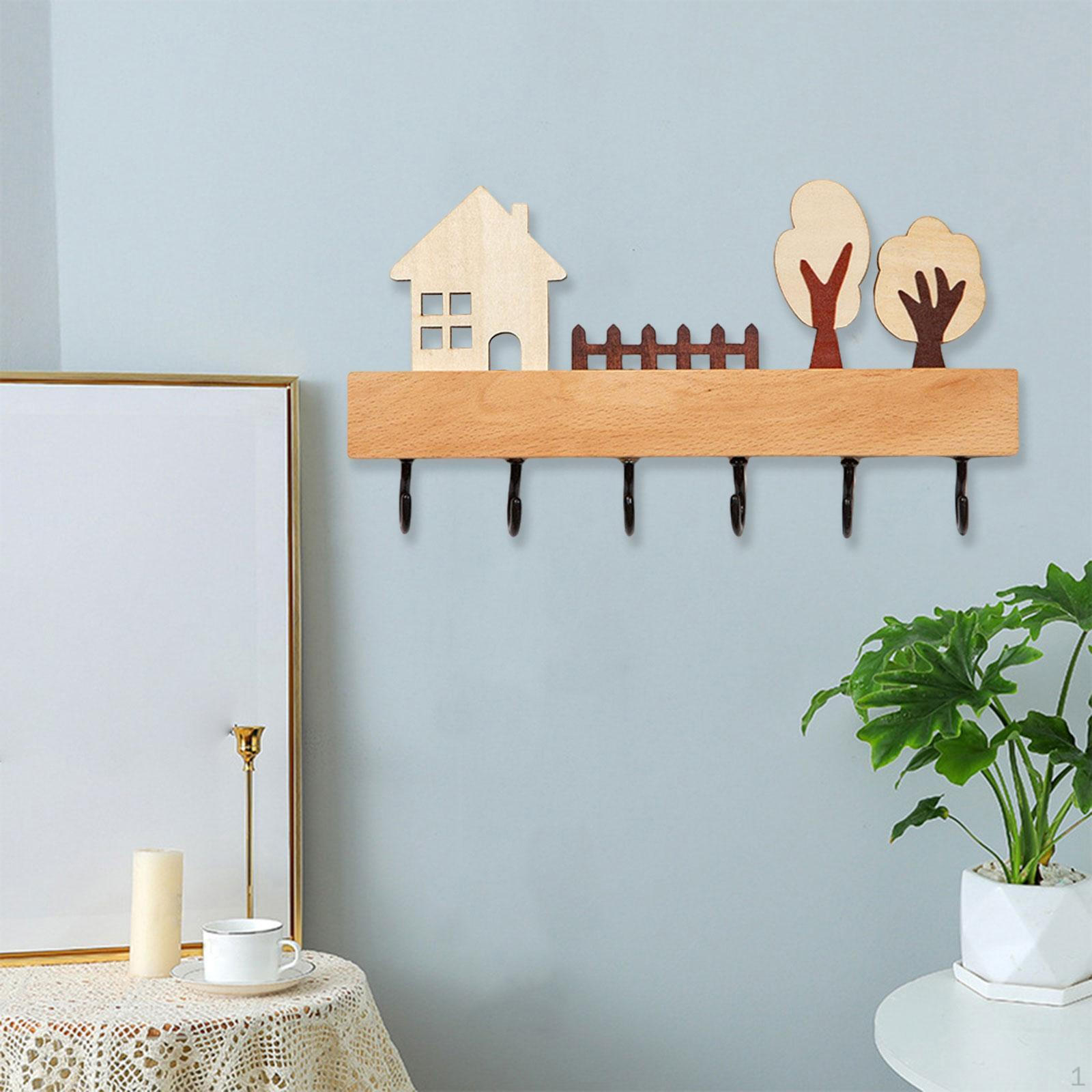 Деревянная вешалка для ключей 6 крючков настенная вешалка в стиле Nordic Rustic для прихожей чёрный 1189₽