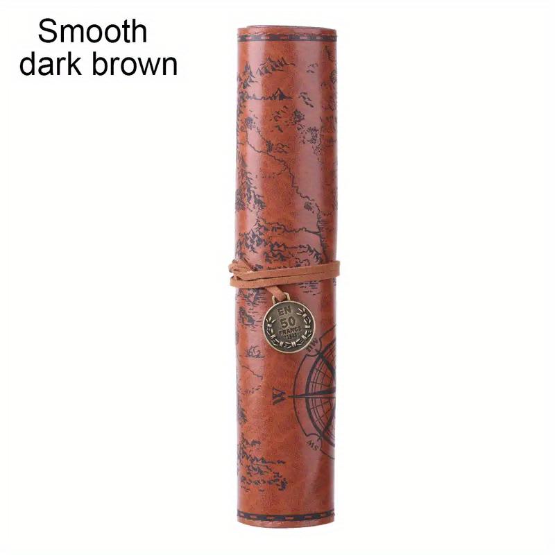Creative Treasure Map Retro Pencil Case Leather Large Capacity Roll Pencil Bag Embossed Buckle Simple Stationery Box Roll Portable Pencil Pen Holder