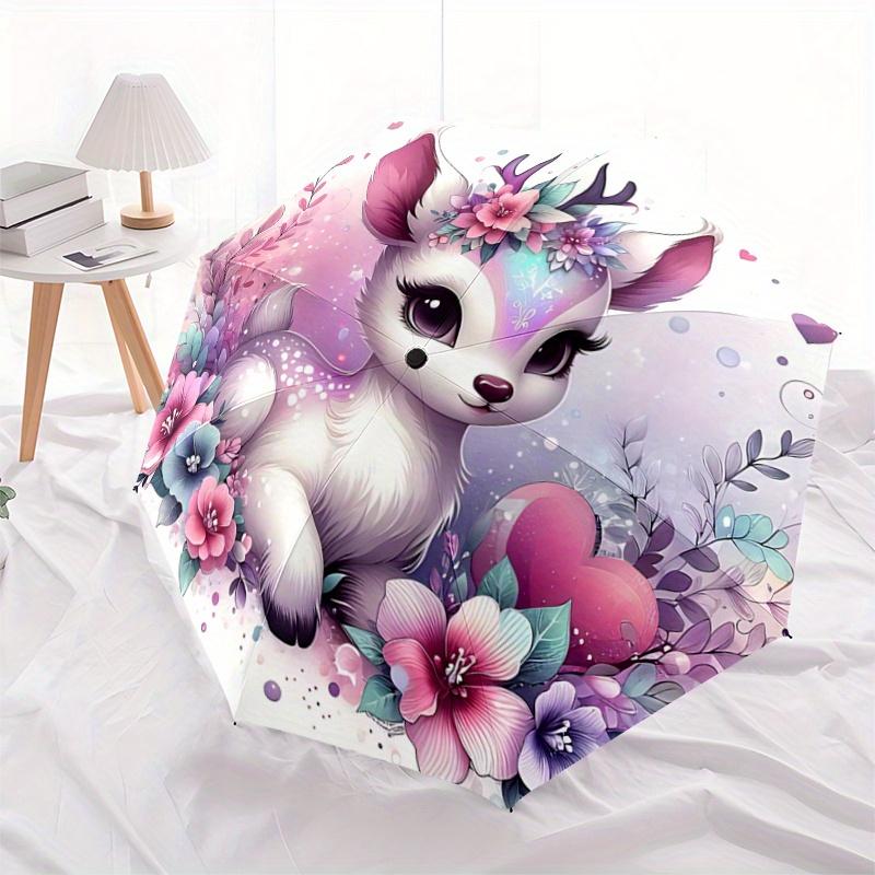 

1pc Beautiful Little Deer Pattern Umbrella, Fashionable, Personalized, High-Value Folding Umbrella, a Must-Have for Summer, 8-Rib Durable Iron Fr
