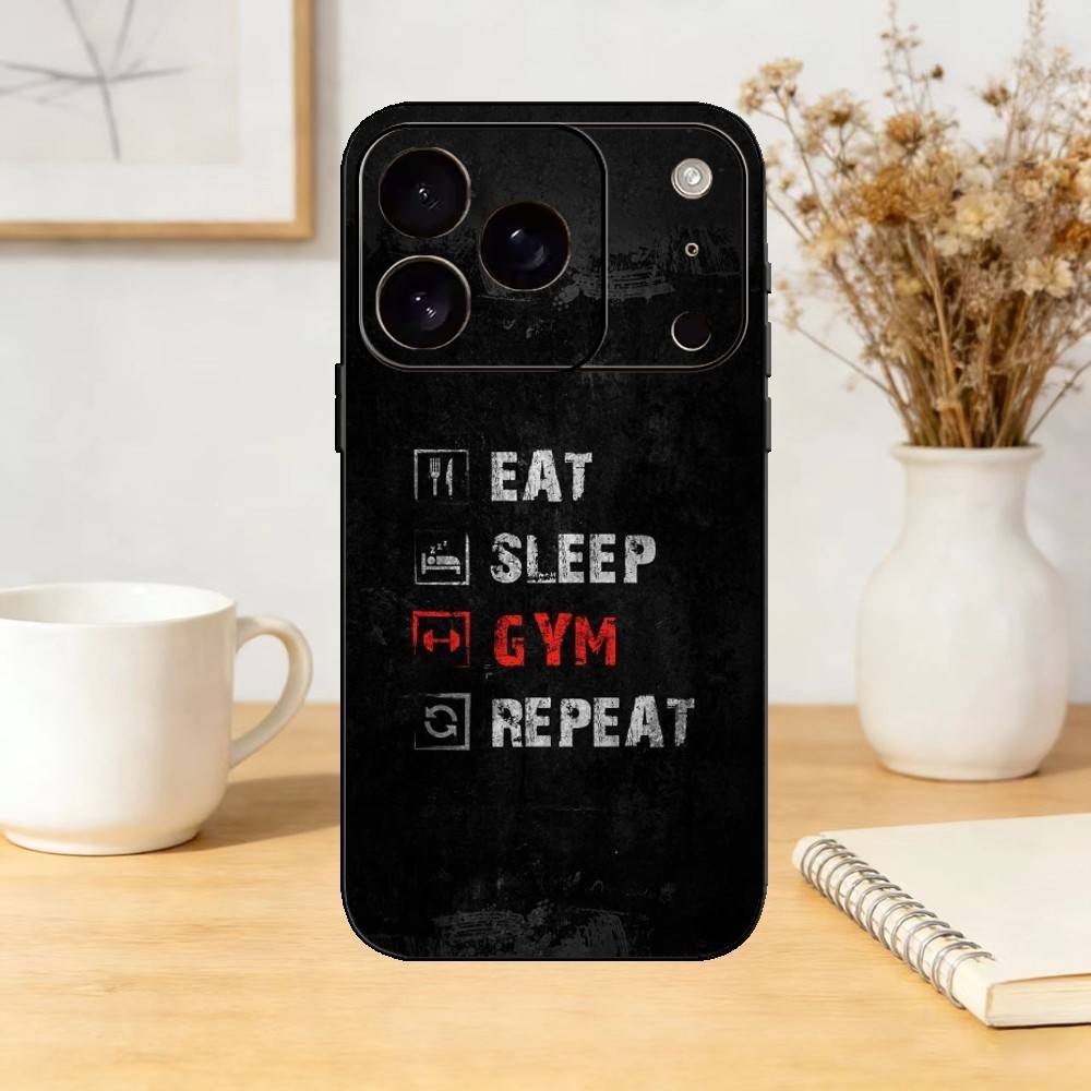 Gym Bodybuilding Never give up Phone Case Silicone black Soft For IPhone 17,16,15,14,13,12,11,SE,Plus Pro Max