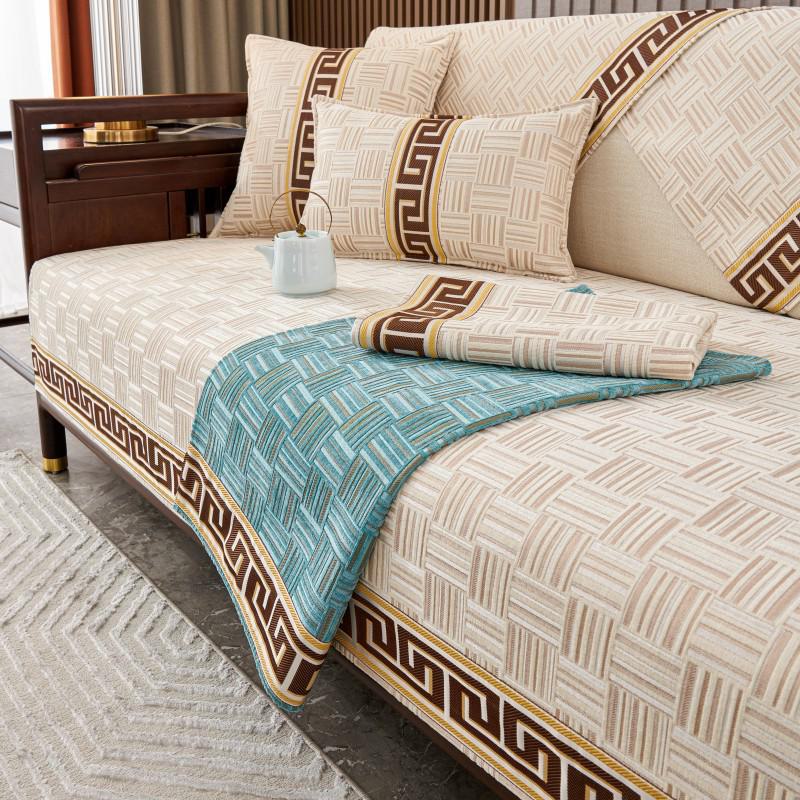 Чехол на диванную подушку из цельного дерева и шенилла нескользящий всесезонный в новом китайском стиле 3050 Lumbar Pillowcase бежевый 1756₽