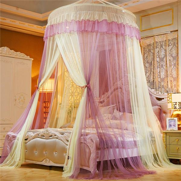 Romantic Princess Dome Mosquito Net Gradient Double Colors Lace Bed Canopy Three-door Hanging Bed Net