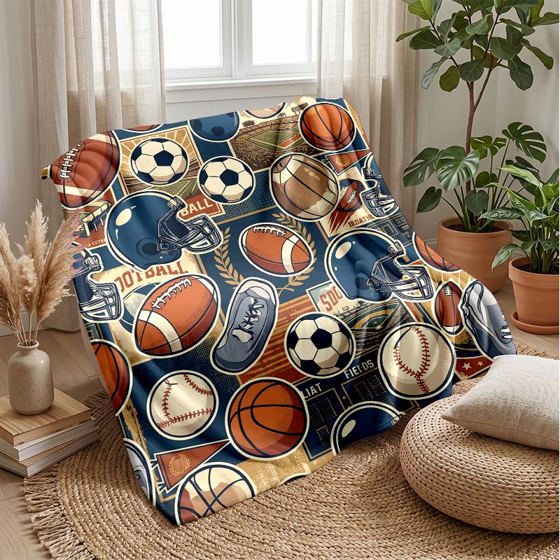 Sports Ball Pattern Theme blanket Lightweight Warm Flannel Blanket Decorative Throw Blanket for Home Decoration