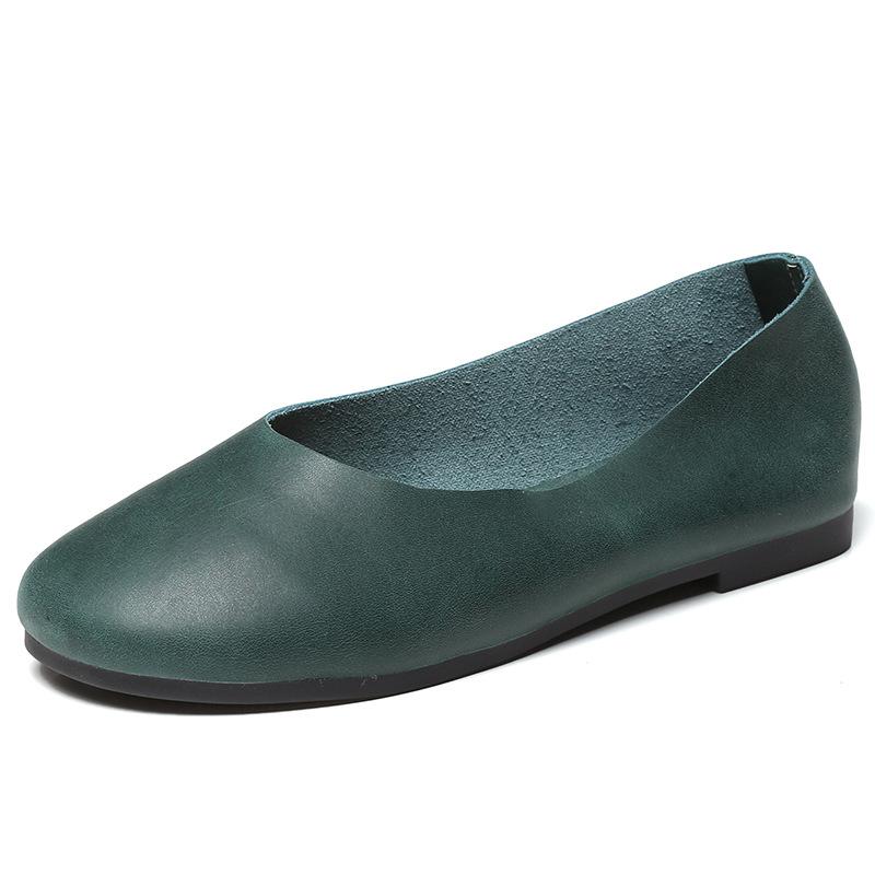 Simple Zen Literary Handgemachte Lederschuhe mit weicher Unterseite für Omas Damen mit flacher Unterseite und flachem Mund, Mutterschuhe für vier Jahreszeiten, Einzelschuhe