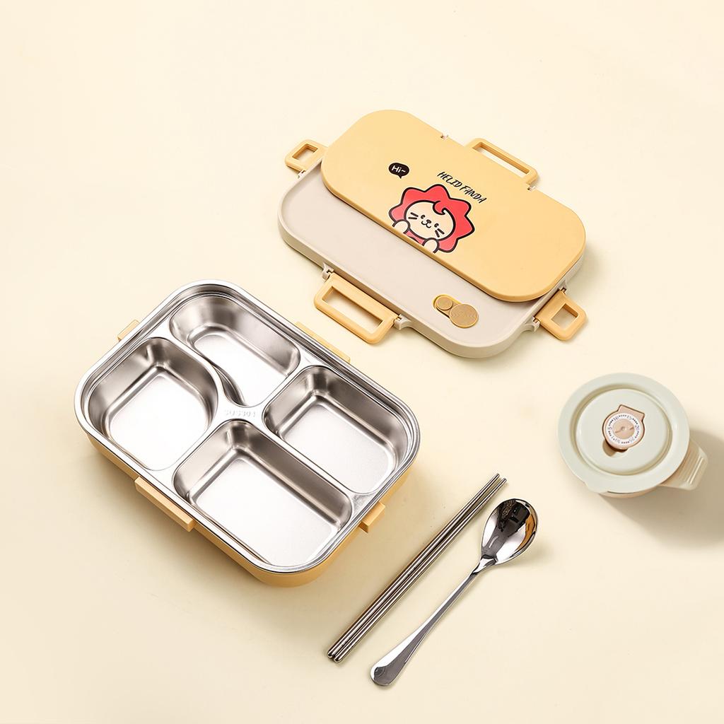 4/5 Grids 304 Stainless Steel Bento Lunch Box With Tableware Microwave Safe Children Portable Sealed Fruit Salad Food Container