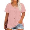 Plus Size Women's Fashion Casual Vintage Soild O-Neck Short Sleeve Button T-Shirt Top