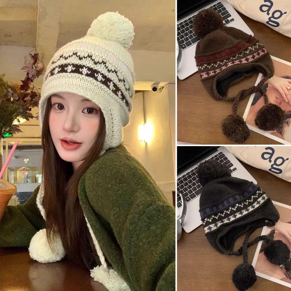 Printed Fair Isle Style Beanies Warm Ear Protection Hat Fashion Lei Feng Hat Girls