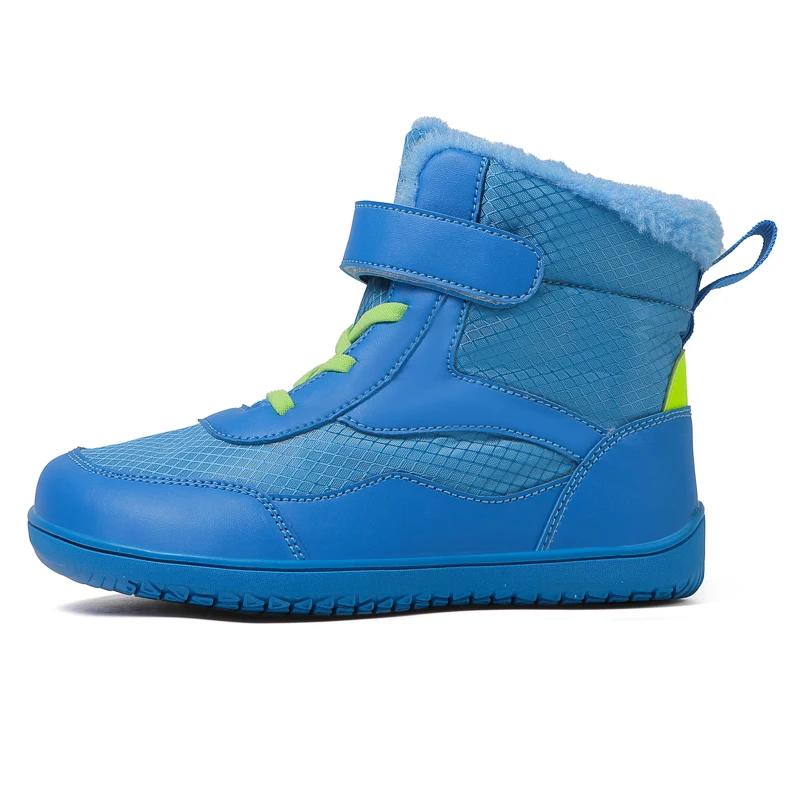

Boys Girls Winter Snow Boots Wide Toe Barefoot Insulated Waterproof Fur Lined Shoes for Kids Cold Weather Outdoor Sneakers 25 синий
