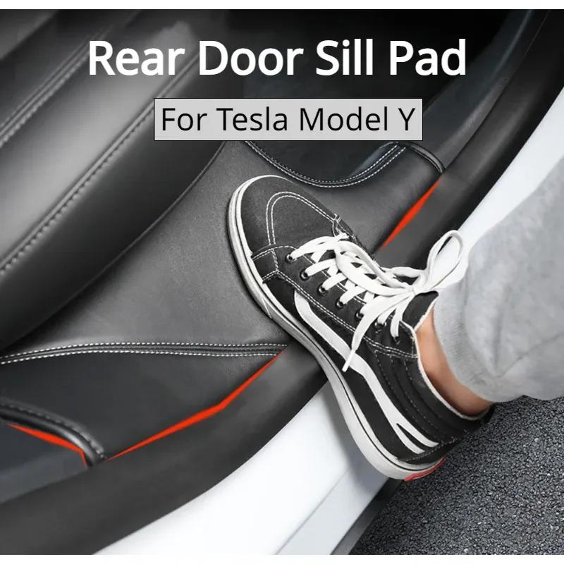 Rear Door Sill Pad for Tesla Model Y Anti Kick Film Dirt Threshold Strip PU Leather Protective Cover Inner Hidden Pads 2021-2024