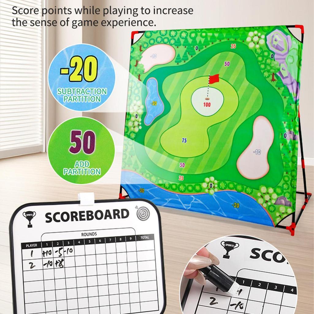 Kids Golf Chipping Game Mat Set Golf Play Mat / Club Set Outdoor Stick Chip Golf Game Set Dart Target Mat Golf Club Sticky Ball