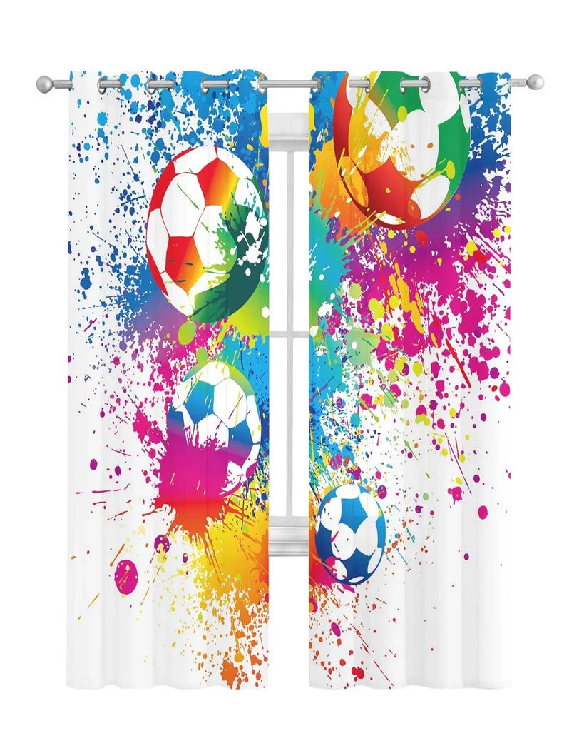 Bunte Fußball-Farbkunst-Fußball-Tüll-Vorhänge für Wohnzimmer-Dekoration, Fenstervorhang für Schlafzimmer, Voile-Organza-Vorhänge