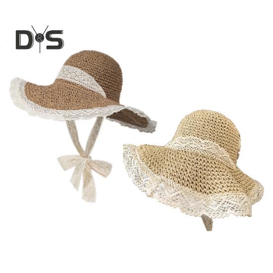 Stroh-Sonnenhut für Damen, faltbar, atmungsaktiv, größenverstellbar, Spitzenbesatz, Strandhut, Outdoor-Aktivitäten, Sport, Alltagskleidung