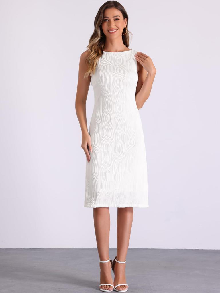 Allegra K Women's Sleeveless Sheath Dress with Boat Neck, Elegant Office Dress, White, Size M
