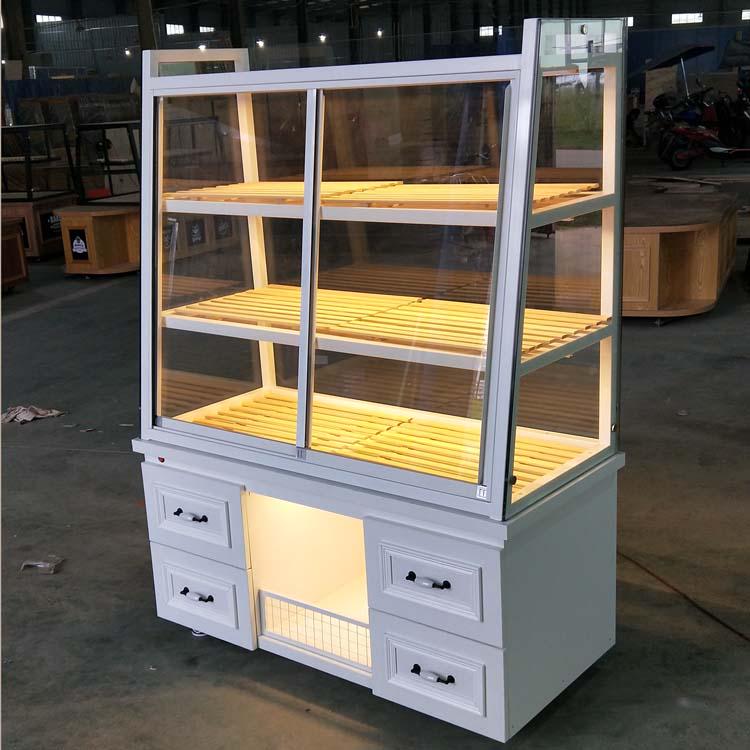 In-Stock Bakery Display Cabinet: Solid Wood & Wrought Iron Island with Drawers for Bread, Pastries, and Fried Goods