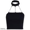 Women Sexy Solid Punk Style Metal Choker Halter Neck Crop Top Sleeveless Ladies Cami Backless Buckle Crop Top Summer Shirt