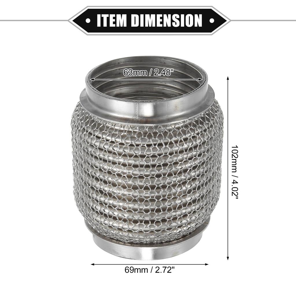 ABSOPRO Car Exhaust Flexible 63x102mm Exhaust Flex Connector Pipe Universal for Durable Stainless Silver Tone Pipe, Bellows, Cars, Steel,