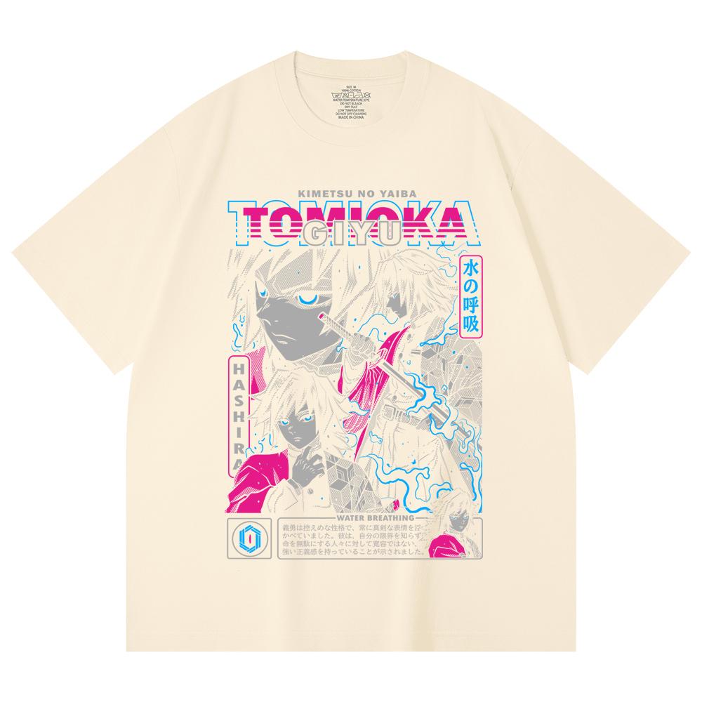 

230 г/м² 100% хлопок Клинок, рассекающий демонов V10 Принт Томиока Унисекс Тяжелая хлопковая футболка XS абрикосовый