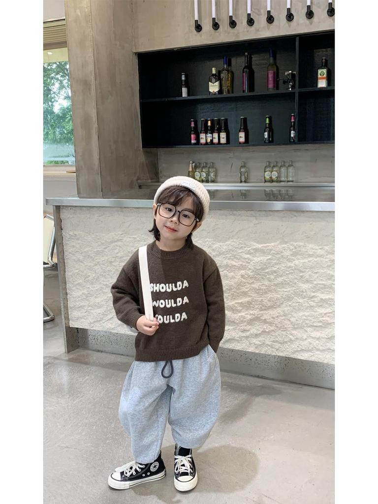 Korean Style Kids' Round Neck Sweater – 2025 Autumn/Winter Knit Pullover for Boys