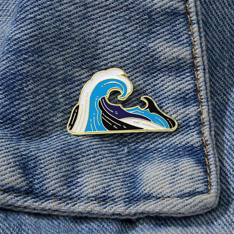 Alloy Enamel Cartoon Ocean Wave Brooch Waist Tightening Anti Exposure Badge Metal Drop Oil Craft Decoration For Backpack Clothing