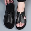 Herren Schwarz Leder Pantoffeln Flach Sommer Braun Sandalen Outdoor Weiß Breite Spitze Strandschuhe für Vater Übergröße 46 47 48