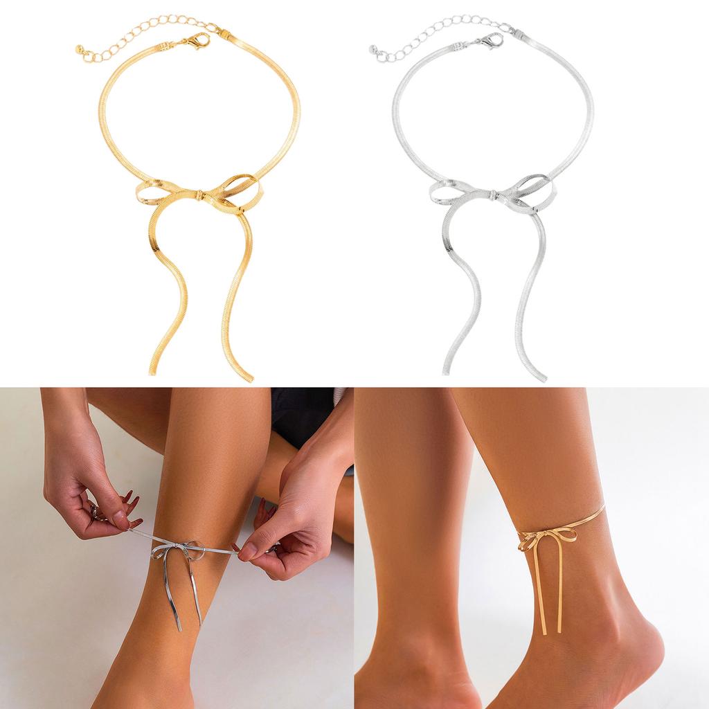Beautiful Bowknot Anklet Adornment Elegant Long Anklet Chain Accessory Adjustable Chain Anklet Bracelet for Women