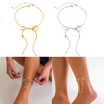 Beautiful Bowknot Anklet Adornment Elegant Long Anklet Chain Accessory Adjustable Chain Anklet Bracelet for Women