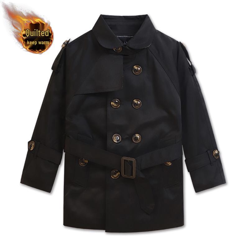 Boys' Wool Blend Plaid Overcoat with Suit Collar - Quilted, Warm, Mid-Length Trench for Autumn/Winter