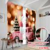 2pcs,2D plane printing Curtains Digital Printed Cute Snowman Truck Christmas Versatile 100% Polyester (without rod) Art Deco