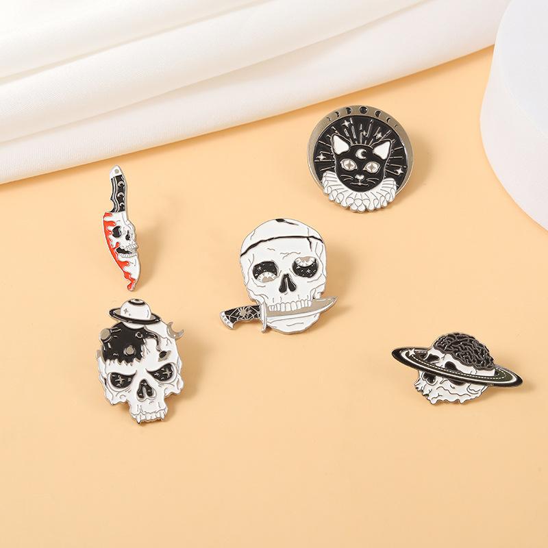 Skull Head Black Cat Magic Enamel Pin Lapel Pin For Clothes Brooches On Backpack Briefcase Badge Jewelry Decoration Gifts For Fr