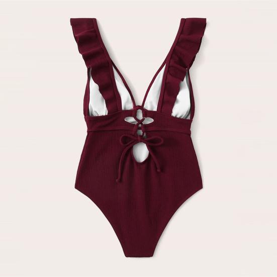 Costume da bagno intero da donna con volant, comodo costume da bagno a vita alta per allenamento di nuoto