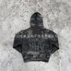 Oversized Hooded Sweatshirt With 3D Camo Print Rhinestone Embellishment Unisex Streetwear
