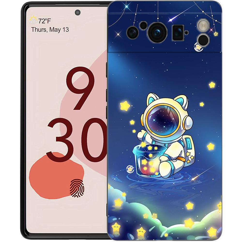 Cute Cartoon Astronaut For Google Pixel 8 7 6 Pro 6A 5G Black Phone Case Soft Shockproof Back Cover Silicone TPU Shell Coque