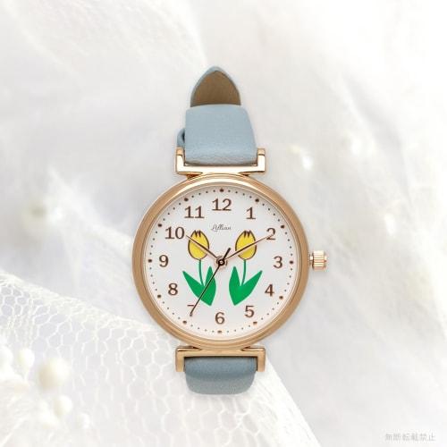 Fieldwork Women's Analog Watch with Leather Strap, Epo, Floral Pattern, Blue, Lale YM117-4