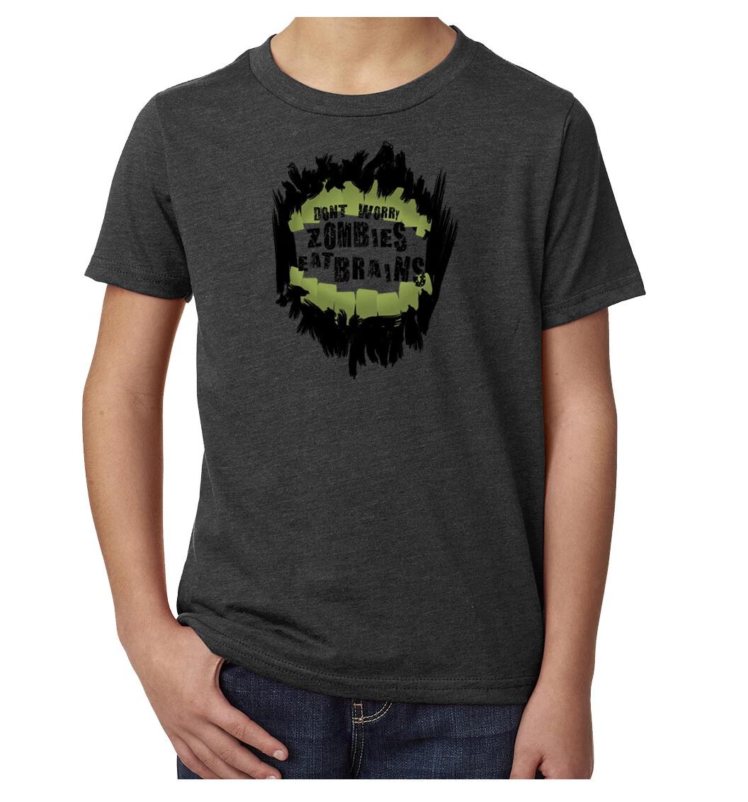 Don’t worry zombies eat brains kids kids boys T-Shirt,Funny Kids shirts,Youth Graphic Tees 150