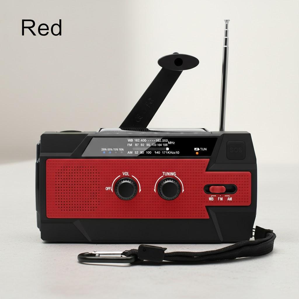 

Portable Emergency Crank Radio 4000mAh Solar Powered AMFMNOAA Flashlight Phone Charger SOS Alarm 1W червоний