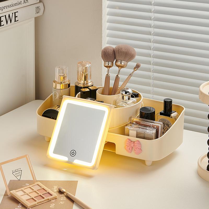 Luxury Cosmetics Organizer Makeup Storage Box with Mirror Integrated Dressing Table Cosmetics Rack Lipstick Storage Cabinet Box