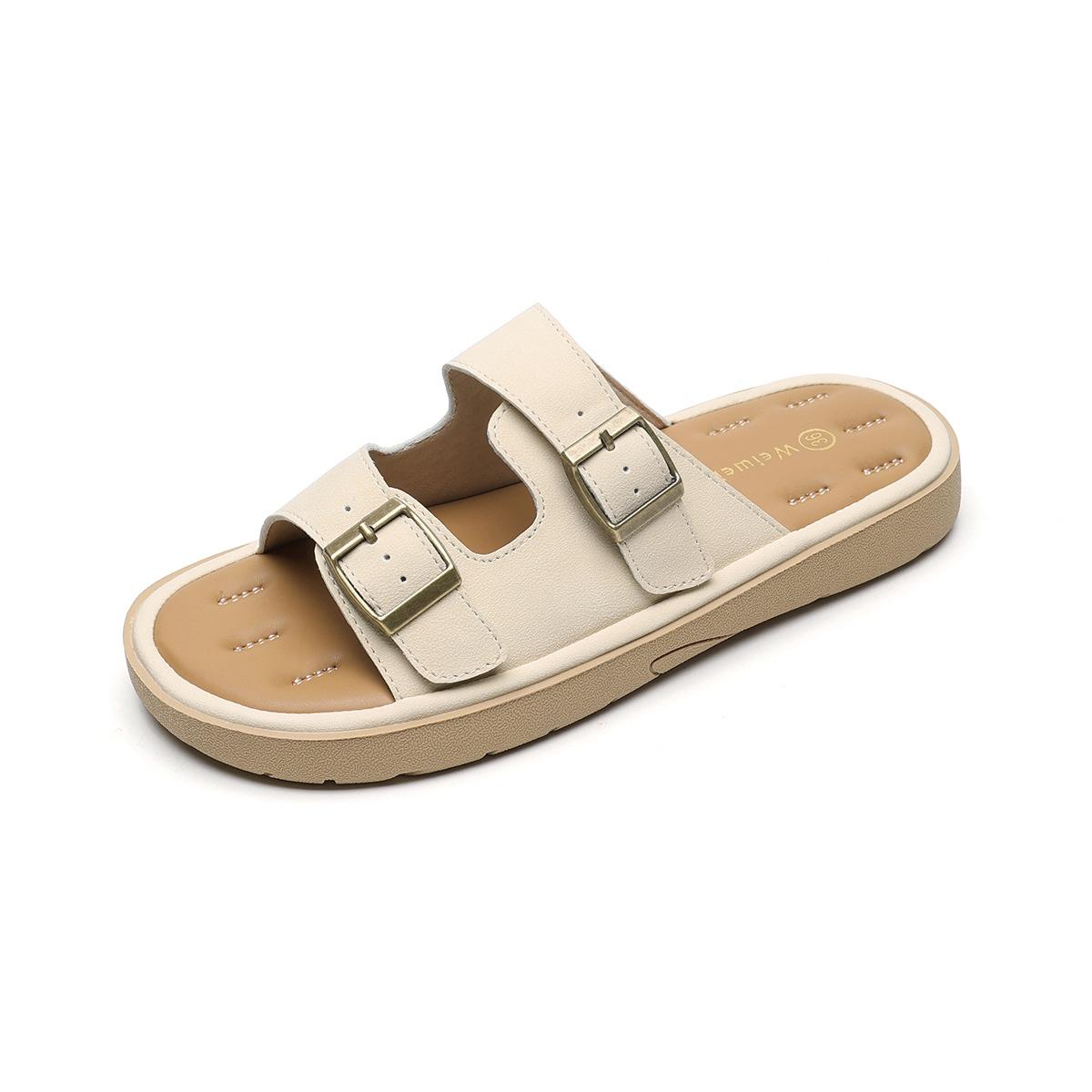 Round-toed Thick-soled Slippers One-strap Shoes Open-toe Sandals Summer 35 абрикосовый