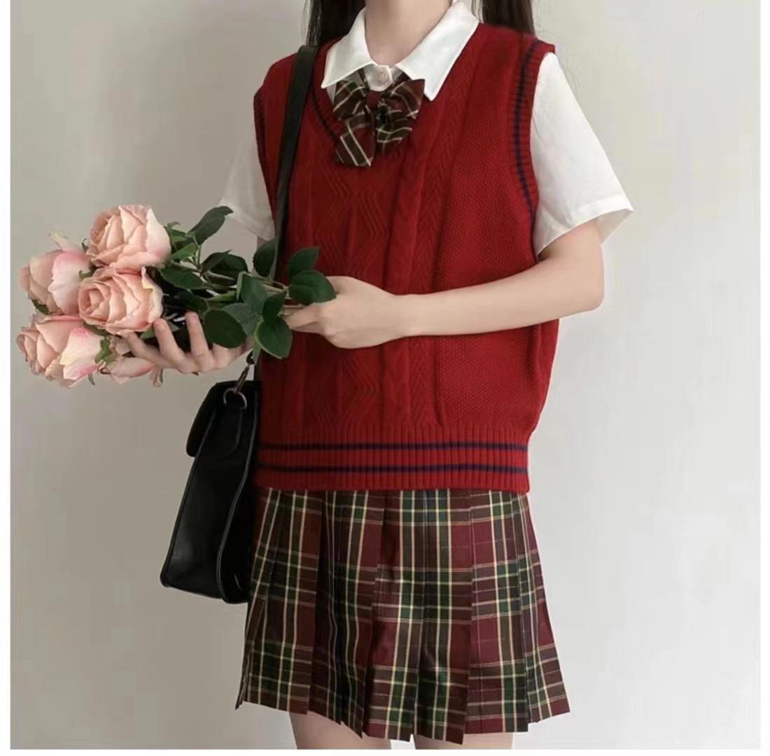 

Женский свободный трикотажный жилет с V-образным вырезом - японский ленивый стиль, омолаживающий свитер без рукавов для униформы JK One Size красный